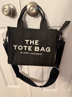 Marc Jacobs Black Canvas Crossbody Tote with White Logo